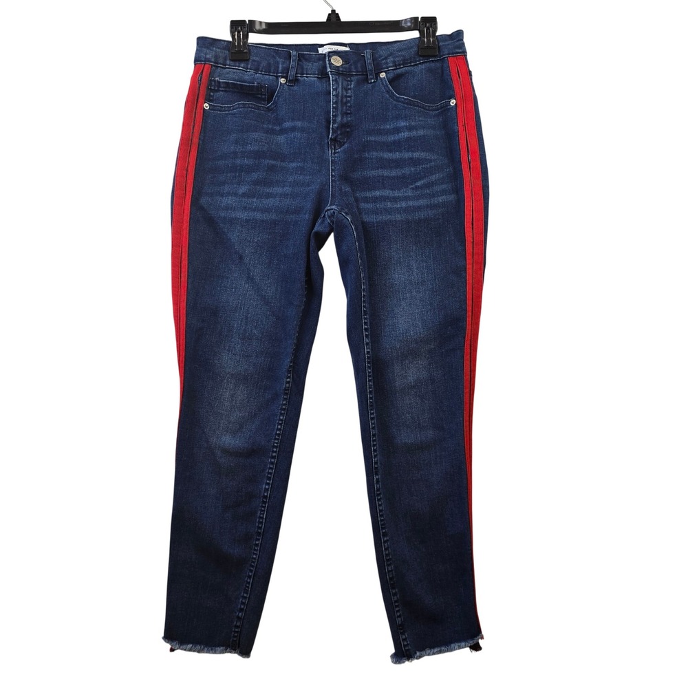 For the Republic Y2K Womens Jeans Red‎ Tuxedo Stripe Ankle Fray Hem Size 8